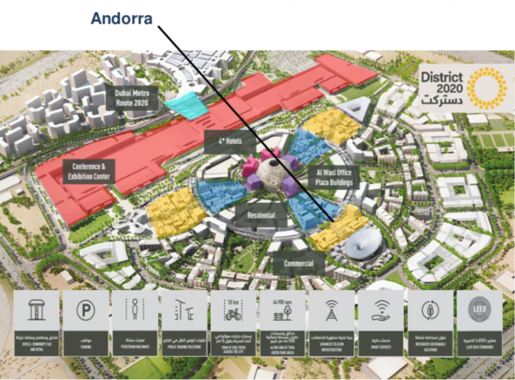 Emplaçament del pavelló d'Andorra a l'exposició universal de Dubai 2020.